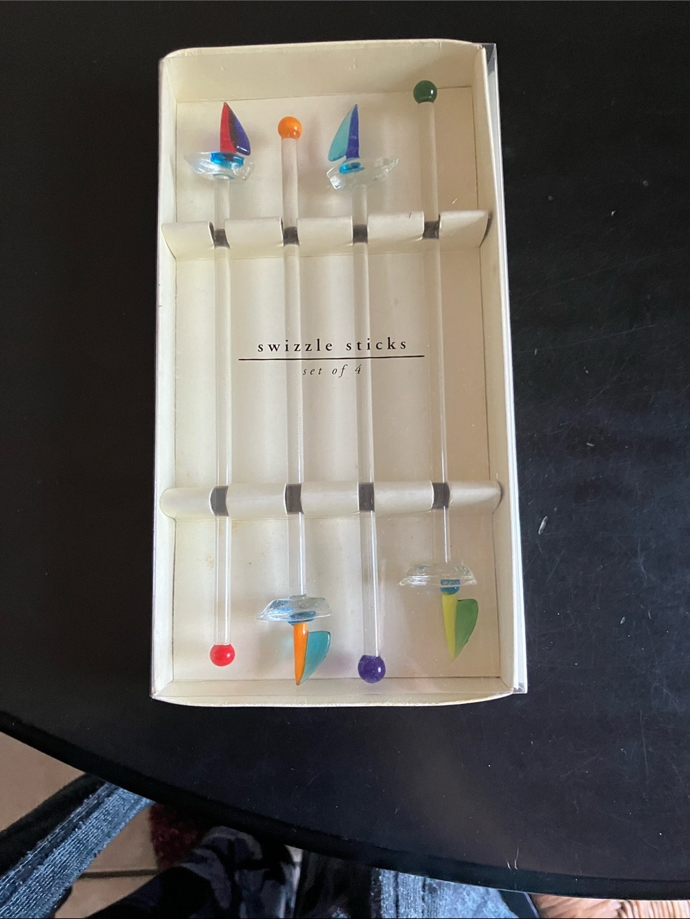 Pier 1 Glass Swizzle Sticks with Multicolor Sailboat Tops